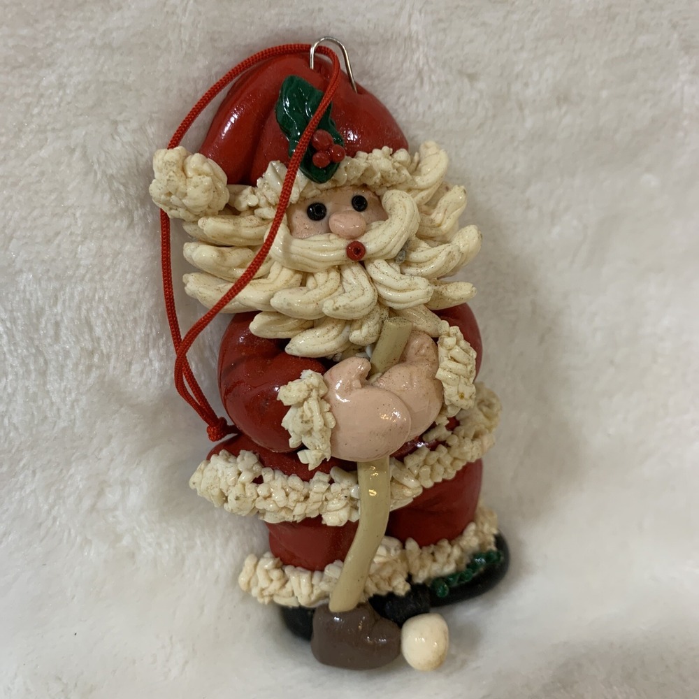 Vintage Glazed Dough Type Christmas Ornament Spaghetti Beard Golf Golfer Santa - Picture 4 of 12